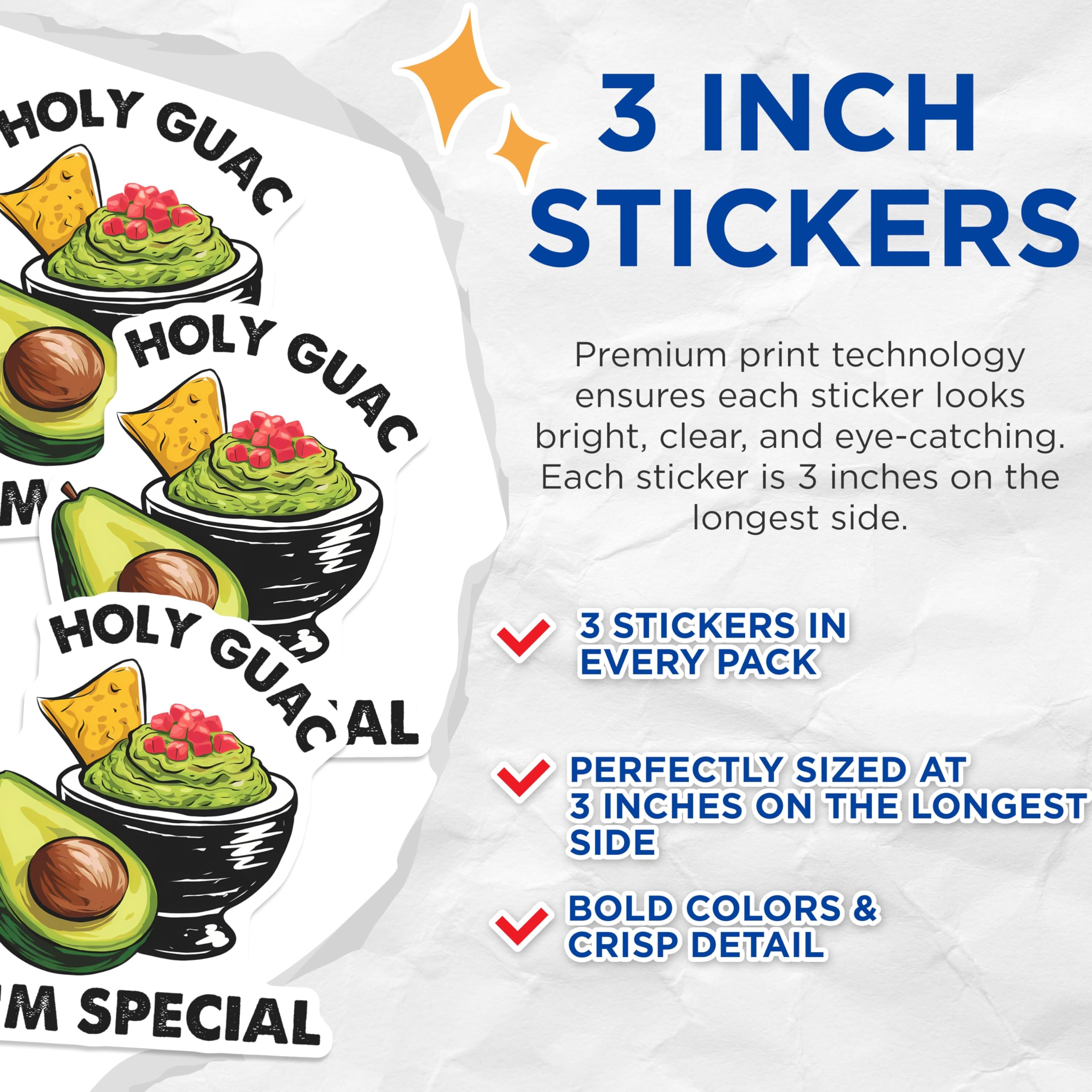 (3 Pack) Guacamole Decals - Funny Food Stickers - Holy Guac - Laptop Stickers - 3 Inches On Longest Side - Easy Peel & Apply - Made in USA - 3MCS7152