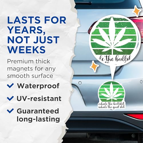 (2 Pack) Exhale The Bullshit Magnets Magnets - Inhale The Good Shit - Motivational Cannabis Decor - 5" On Longest Side - Made in USA - Sticks to Refrigerators & Metal Surfaces - MAG8913