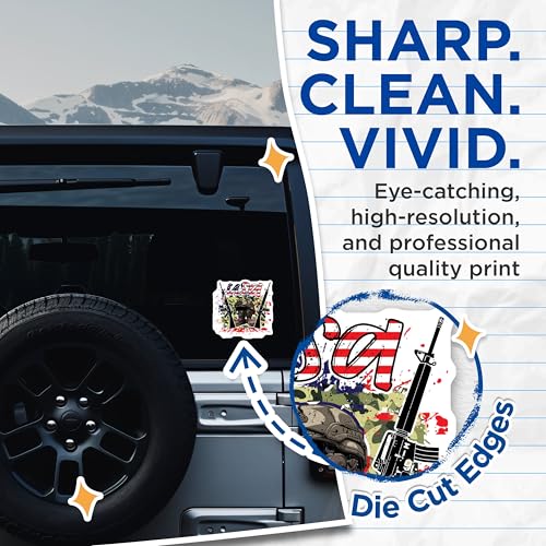 (2 Pack) USA Military Stickers - Patriotic Stickers - Army Veteran Stickers - 5" On Longest Side - Sticks to Smooth Flat Surfaces - Made in USA - BMCS6026
