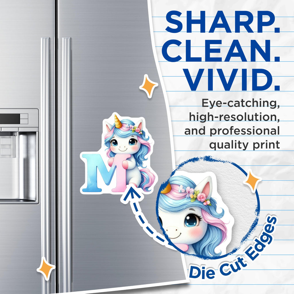 (2 Pack) Unicorn Initial M Magnets - Letter M Decor - Unicorn Lover Souvenirs - 5" On Longest Side - Premium Magnet - for Cars, Refrigerators, Toolboxes, Lockers - Made in USA - MAG16100