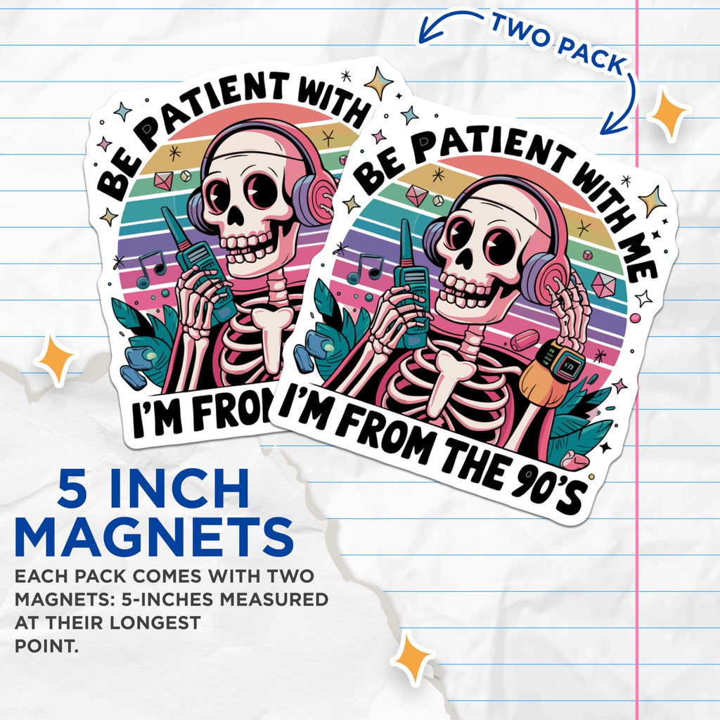 (2 Pack) 90s Skeleton Magnets - Retro Vibes Funny Patient - Old School Nostalgia Refrigerator Locker Accessory - 5 Inches On Longest Side - Thick Durable Magnet - Made in USA - MAG21732