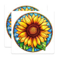 (2 Pack) Stained Glass Sunflower Magnets - Floral Botanical Design - Vibrant Nature Decor - 5 Inches On Longest Side - Thick Durable Magnet - Made in USA - MAG24442