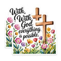 (2 Pack) with God Everything is Possible Magnets - Christian Cross Floral Decor - Faith Inspiration Scripture Art - 5 Inches On Longest Side - Thick Durable Magnet - Made in USA - MAG20042