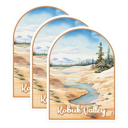 (3 Pack) Kobuk Valley Decals - Alaska National Park - Nature Scenery Stickers - 3 Inches On Longest Side - Easy Peel & Apply - Made in USA - 3MCS0415