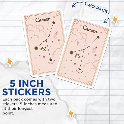 (2 Pack) Cancer Zodiac Sign Stickers - Astrology Constellation - Horoscope Art - 5" On Longest Side - Sticks to Smooth Flat Surfaces - Made in USA - BMCS9613