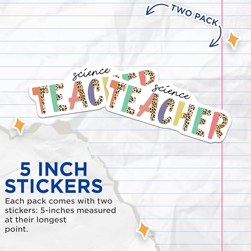 (2 Pack) Science Teacher Stickers - Leopard Print - Science Classroom Decor - 5" On Longest Side - Sticks to Smooth Flat Surfaces - Made in USA - BMCS7838