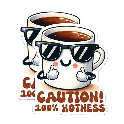 (2 Pack) Caution Hotness Magnets - Funny Kitchen Magnets - Coffee Lovers Magnets - Cute Coffee Mug Magnets - 5" On Longest Side - for Cars, Refrigerators, Toolboxes, Lockers - Made in USA BMCS3290