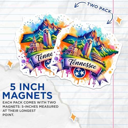(2 Pack) Tennessee State Magnets - Vibrant Tennessee Scenery - Souvenir Magnets - Travel Collectibles - 5" On Longest Side - for Cars, Fridges, Toolboxes - Made in USA - MAG6913