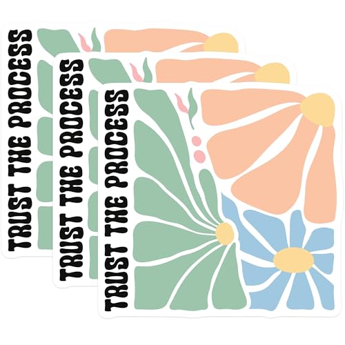 (3 Pack) Trust The Process Decals - Floral Laptop Decals - Inspirational Decal Stickers - 3 Inches On Longest Side - Easy Peel & Apply - Made in USA - 3MCS2605