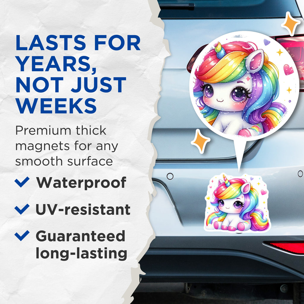 (2 Pack) Kawaii Unicorn Magnets - Cute Rainbow Fantasy Decor - Magical Animal Refrigerator Magnet - Kids Whiteboard Decoration - 5" - Thick Durable Magnet - Made in USA - MAG39437