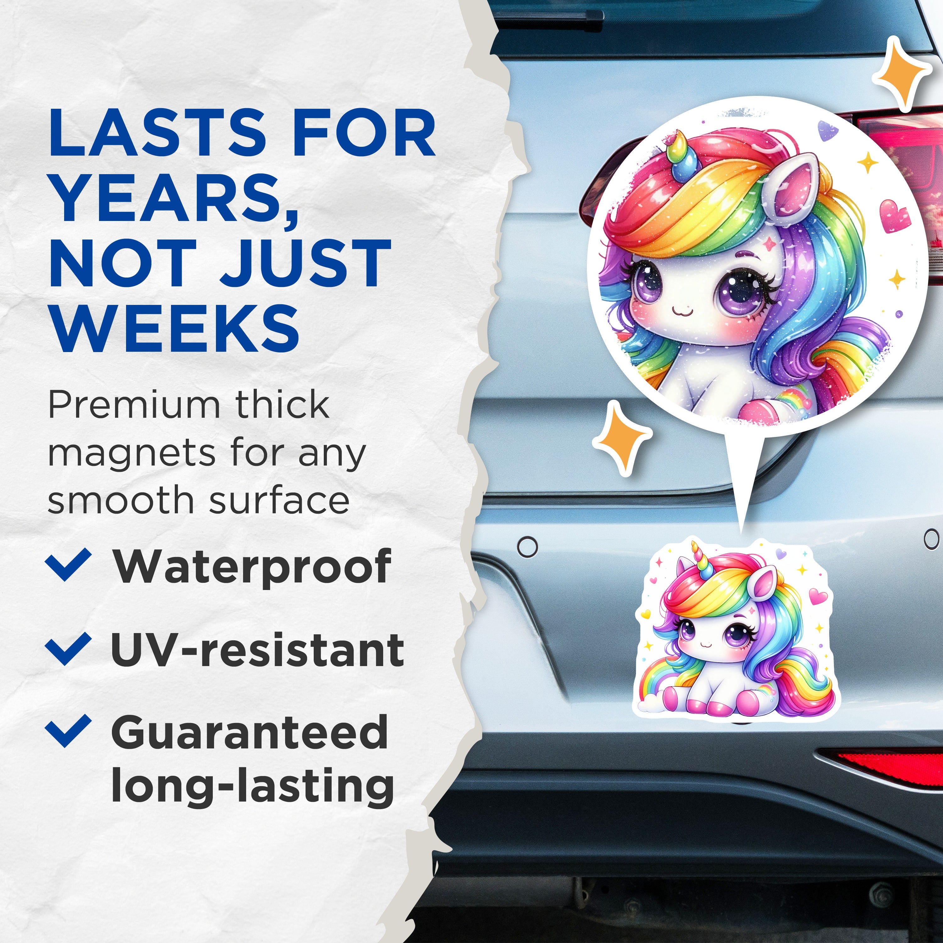 (2 Pack) Kawaii Unicorn Magnets - Cute Rainbow Fantasy Decor - Magical Animal Refrigerator Magnet - Kids Whiteboard Decoration - 5" - Thick Durable Magnet - Made in USA - MAG39437