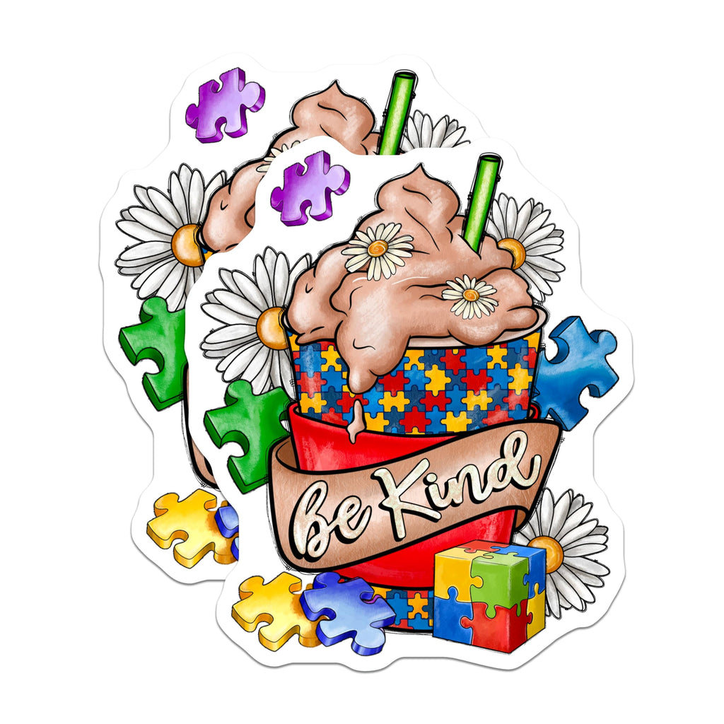 (2 Pack) Autism Awareness Magnets - Be Kind Puzzle Piece - Neurodiversity Acceptance Special Ed Teacher - 5 Inches On Longest Side - Thick Durable Magnet - Made in USA - MAG28136