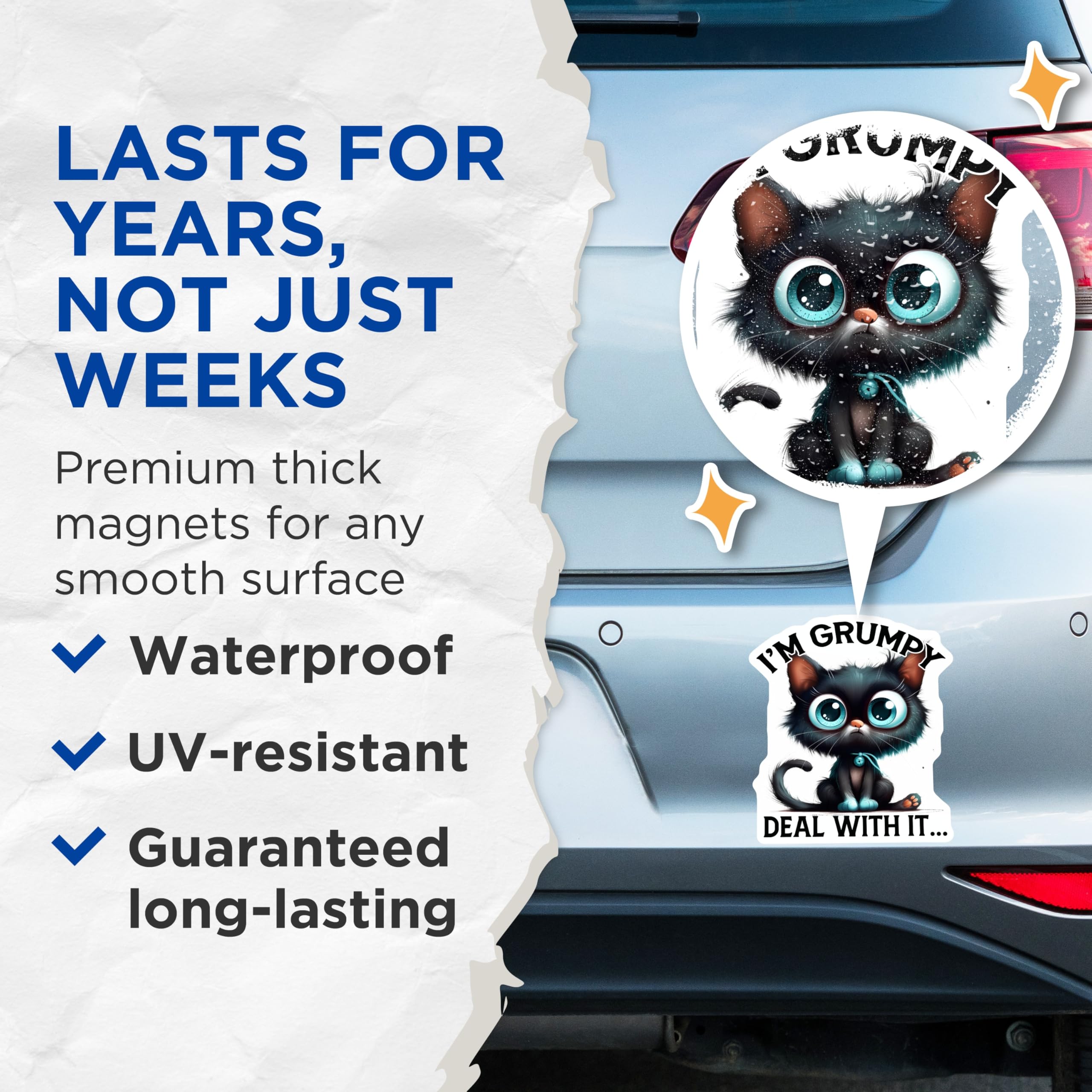 (2 Pack) Grumpy Cat Magnets - Funny Kitty Decor - Sassy Feline Fridge Magnets - 5" On Longest Side - Premium Magnet - for Cars, Refrigerators, Toolboxes, Lockers - Made in USA - MAG16264