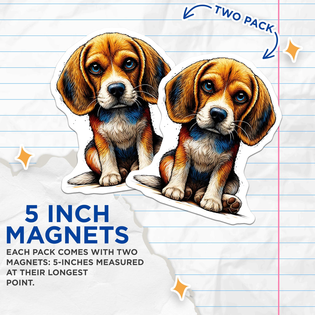 (2 Pack) Beagle Puppy Magnets - Cute Dog Fridge Decor - Adorable Pet Lover - 5" On Longest Side - Premium Magnet - for Cars, Refrigerators, Toolboxes, Lockers - Made in USA - MAG15762