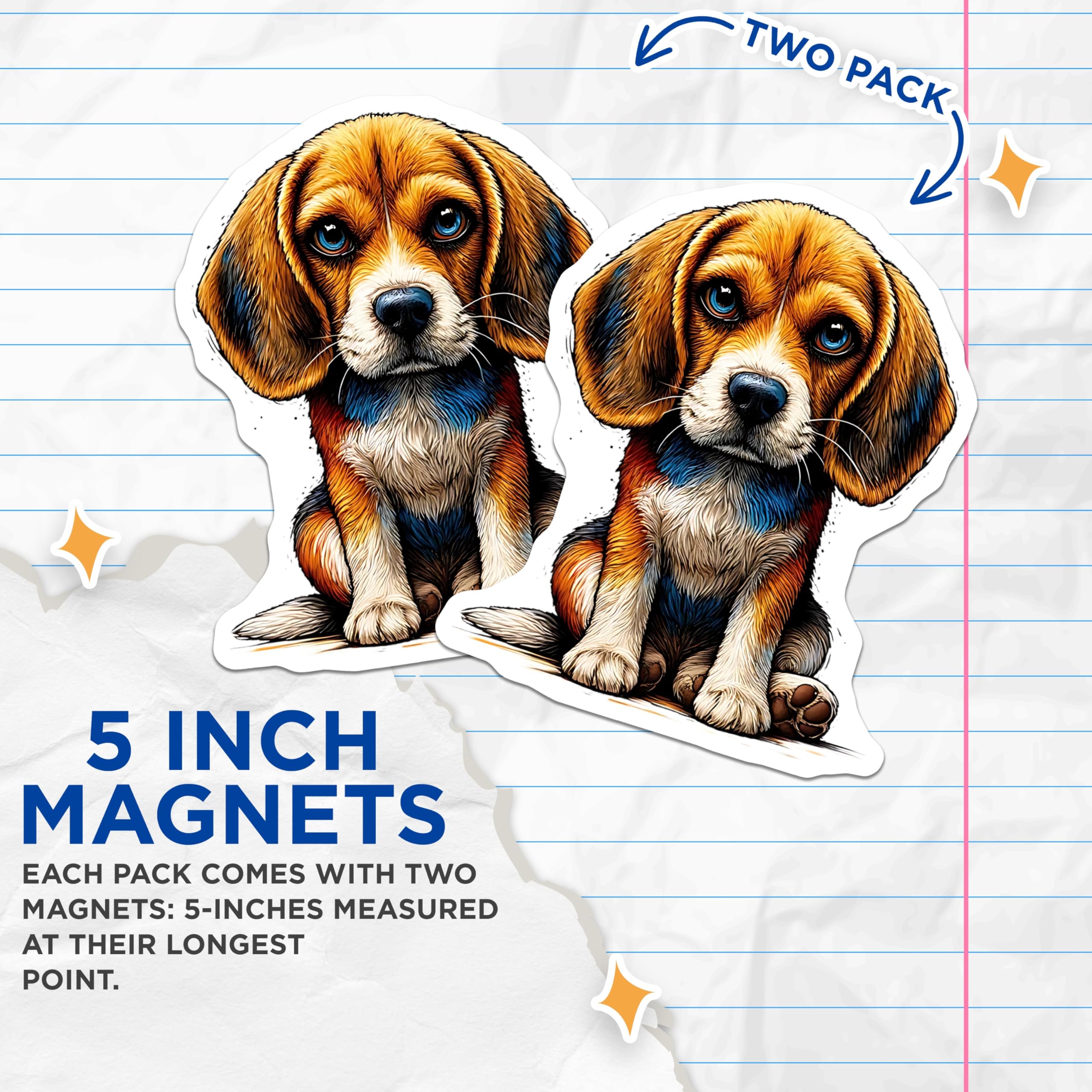 (2 Pack) Beagle Puppy Magnets - Cute Dog Fridge Decor - Adorable Pet Lover - 5" On Longest Side - Premium Magnet - for Cars, Refrigerators, Toolboxes, Lockers - Made in USA - MAG15762