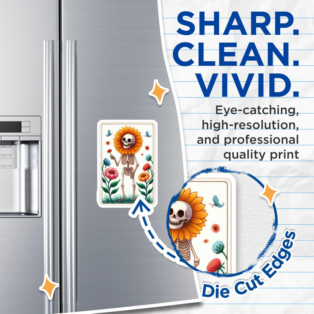 (2 Pack) Sunflower Skeleton Magnets - Floral Whimsical Decor - Unique Artistic Fridge Art - 5 Inches On Longest Side - Thick Durable Magnet - Made in USA - MAG22955