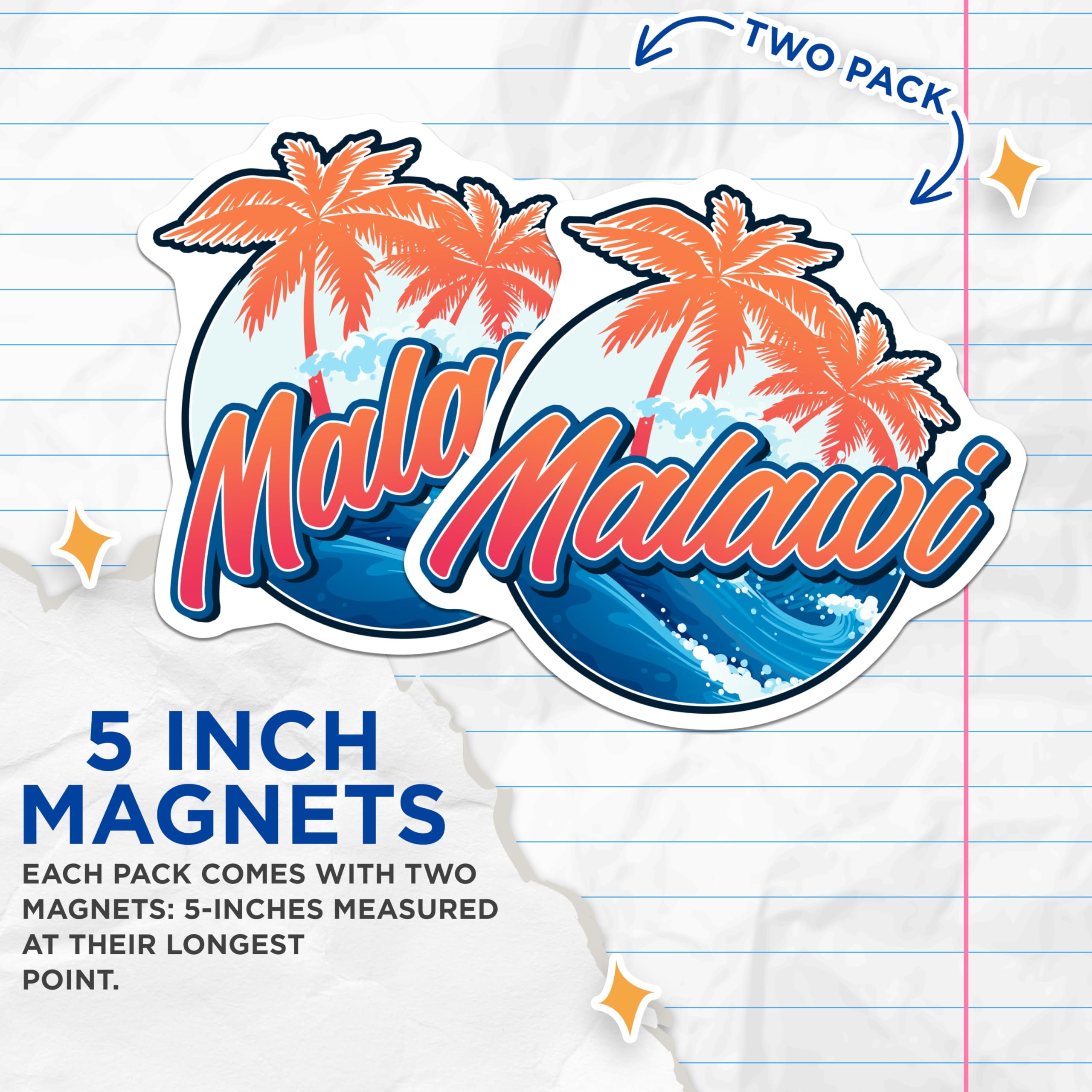 (2 Pack) Malawi Magnets - Travel Souvenir - Tropical Decoration - 5" On Longest Side - Premium Magnet - for Cars, Refrigerators, Toolboxes, Lockers - Made in USA - MAG18714