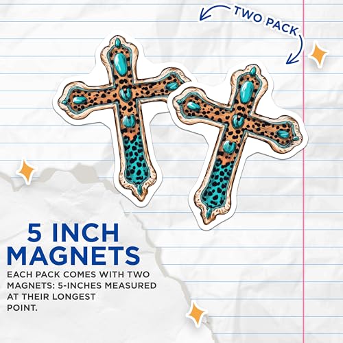 (2 Pack) Leopard Print Cross Magnets Magnets - Religious Home Decor - Car Shelf Ornament - 5" On Longest Side - Made in USA - Sticks to Refrigerators & Metal Surfaces - MAG8740
