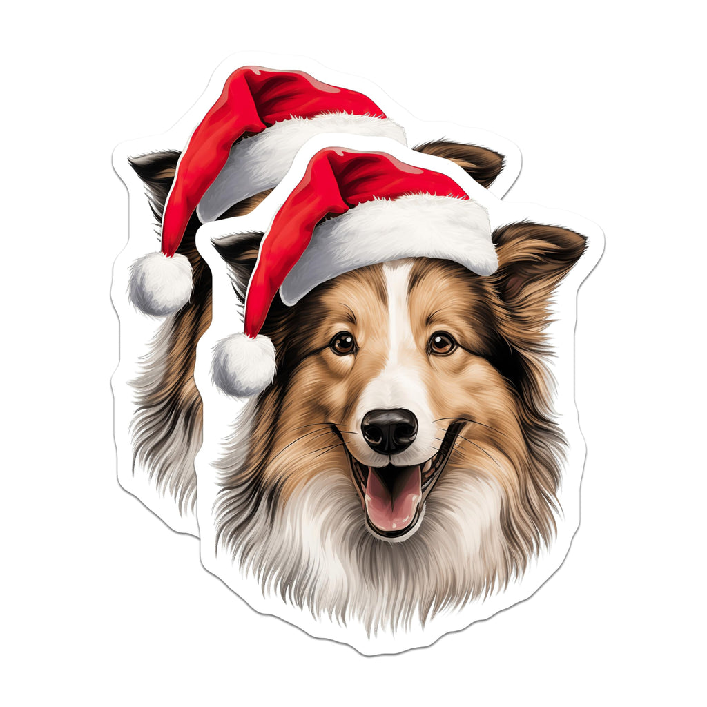 (2 Pack) Christmas Sheltie Magnets - Santa Hat Dog Collie Decoration - Festive Pet Lover Refrigerator Accessory - 5 Inches On Longest Side - Thick Durable Magnet - Made in USA - MAG23742