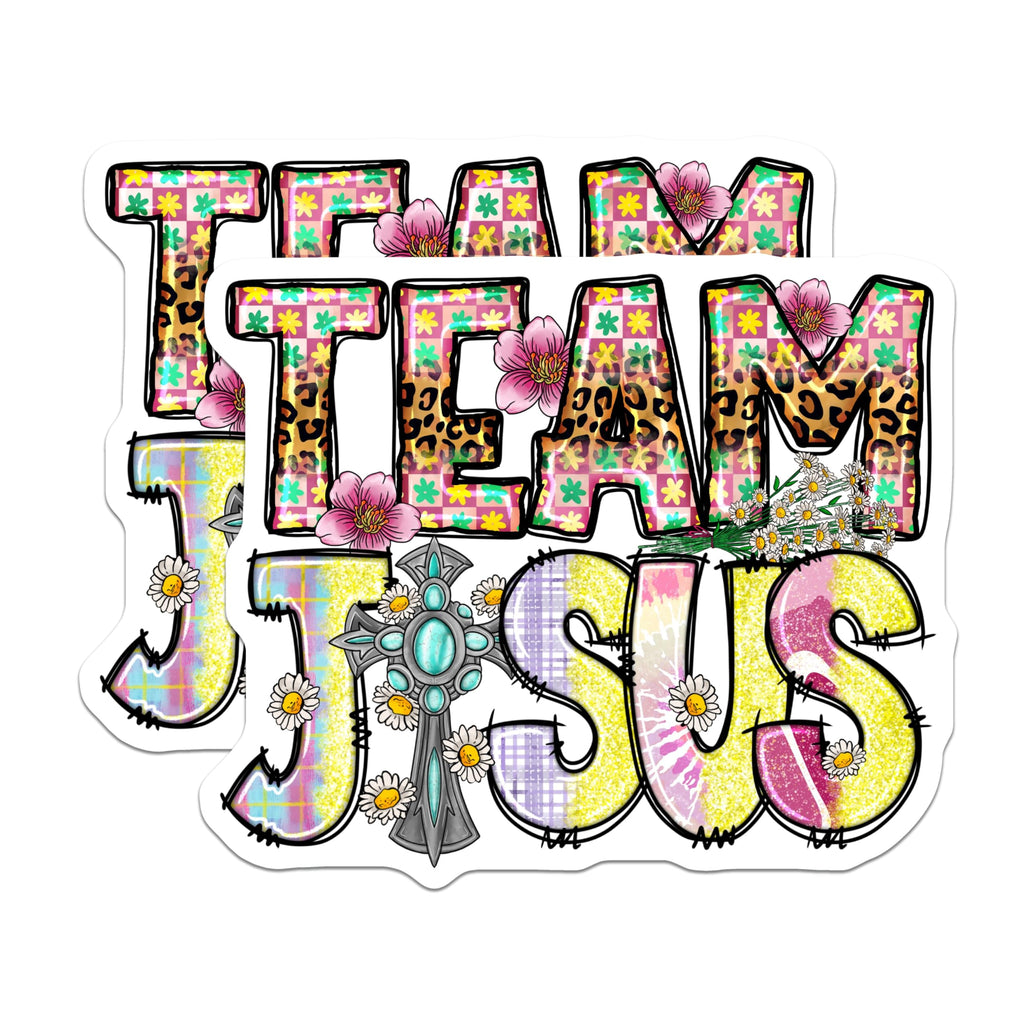 (2 Pack) Team Jesus Magnets - Christian Faith Decor - Boho Leopard Daisy Cross - Spiritual Refrigerator Art - 5 Inches On Longest Side - Thick Durable Magnet - Made in USA - MAG30651