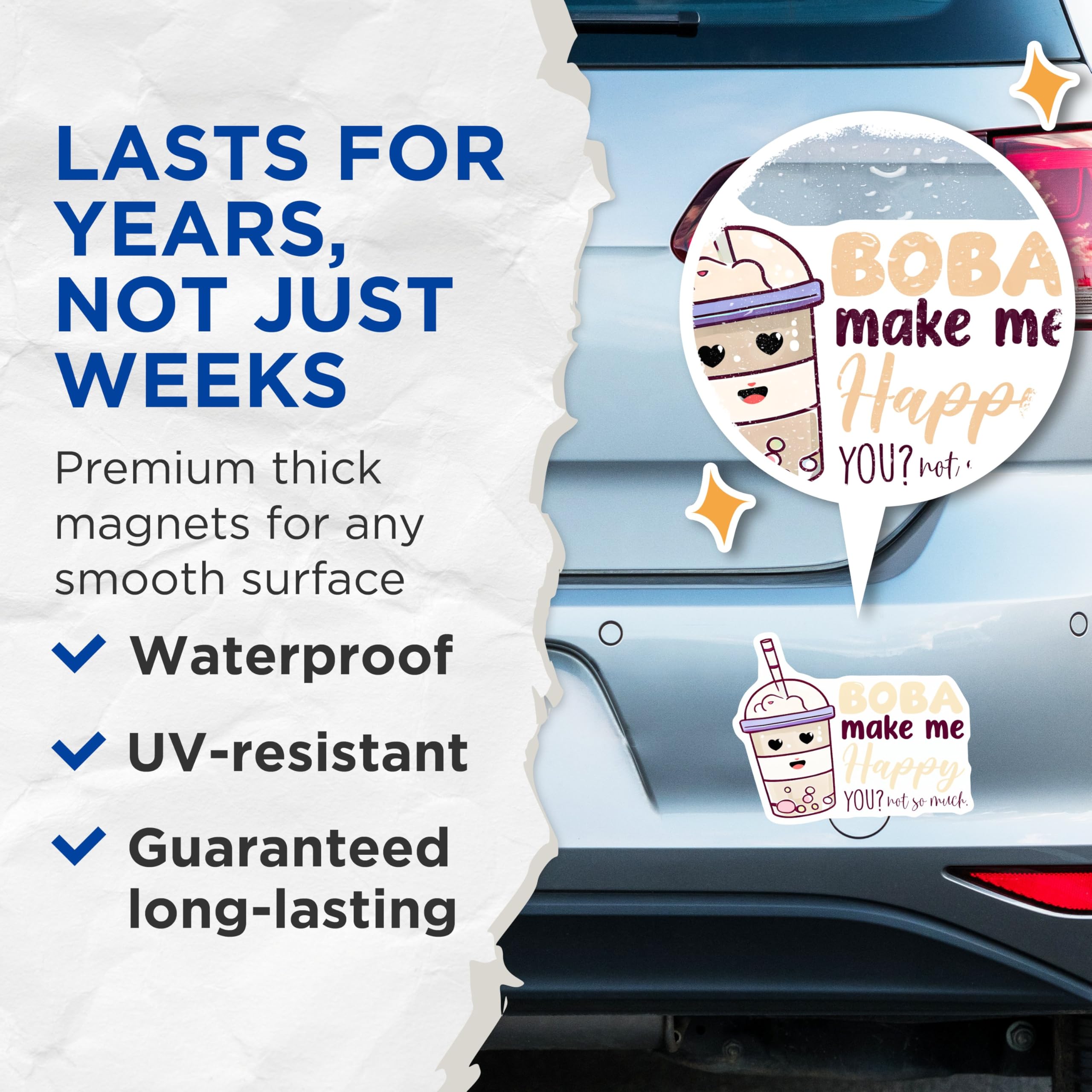 (2 Pack) Boba Tea Magnets - Cute Drink Decor - Kawaii Kitchen Decor - Boba Lovers Gift - 5" On Longest Side - for Cars, Fridges, Toolboxes - Made in USA -