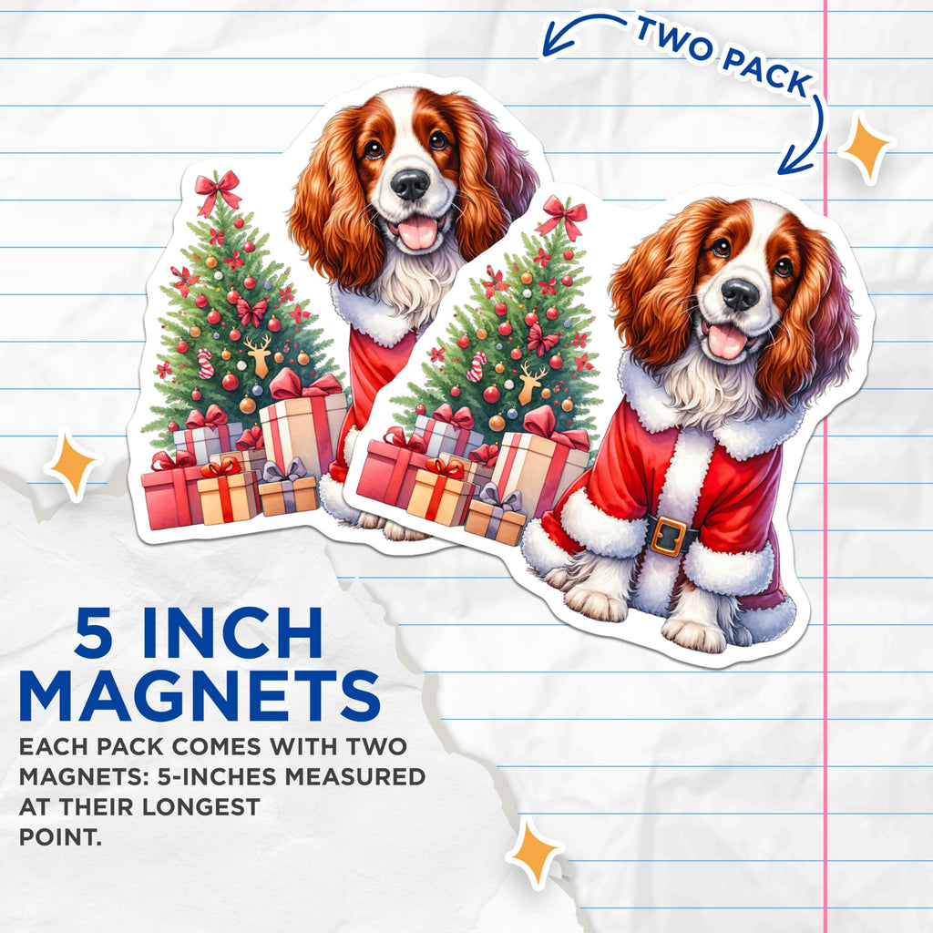 (2 Pack) Christmas Santa Dog Magnets - Pet Lover Decor - Holiday Animal Art - 5 Inches On Longest Side - Thick Durable Magnet - Made in USA - MAG30328