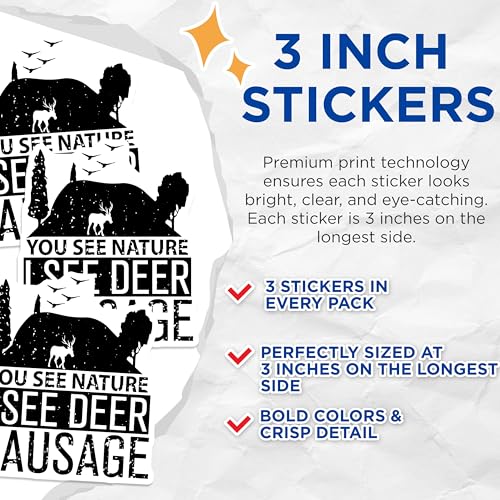 (3 Pack) Deer Sausage Decals - Funny Hunting Decal - Nature Lover Decal - 3 Inches On Longest Side - Easy Peel & Apply - Made in USA - 3MCS4343