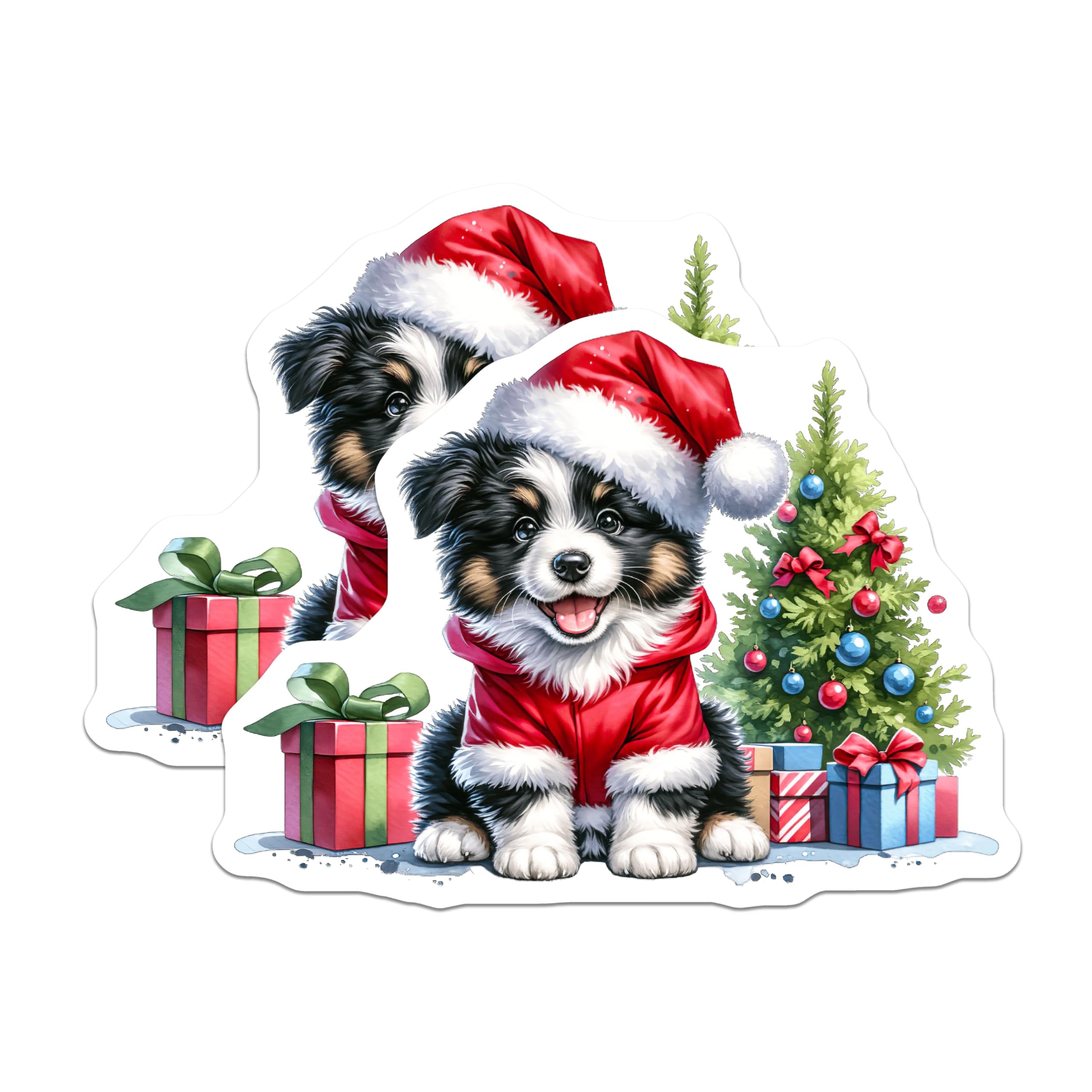 (2 Pack) Christmas Puppy Magnets - Santa Dog Holiday Decor - Cute Animal Refrigerator Accent for Pet Lovers - 5 Inches On Longest Side - Thick Durable Magnet - Made in USA - MAG28623