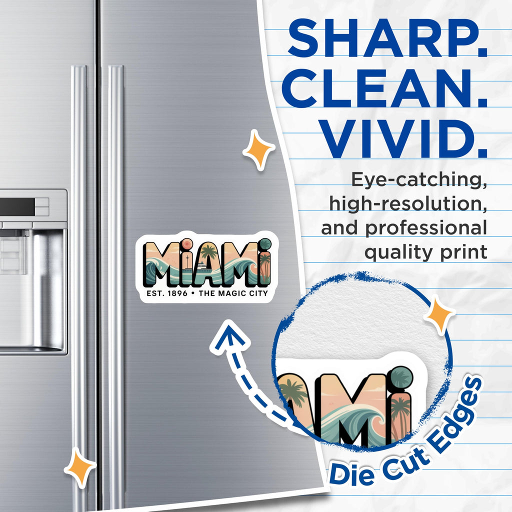 (2 Pack) Miami Magnets - Florida Souvenir - Magic City Fridge Decor - 5" On Longest Side - Premium Magnet - for Cars, Refrigerators, Toolboxes, Lockers - Made in USA - MAG18841