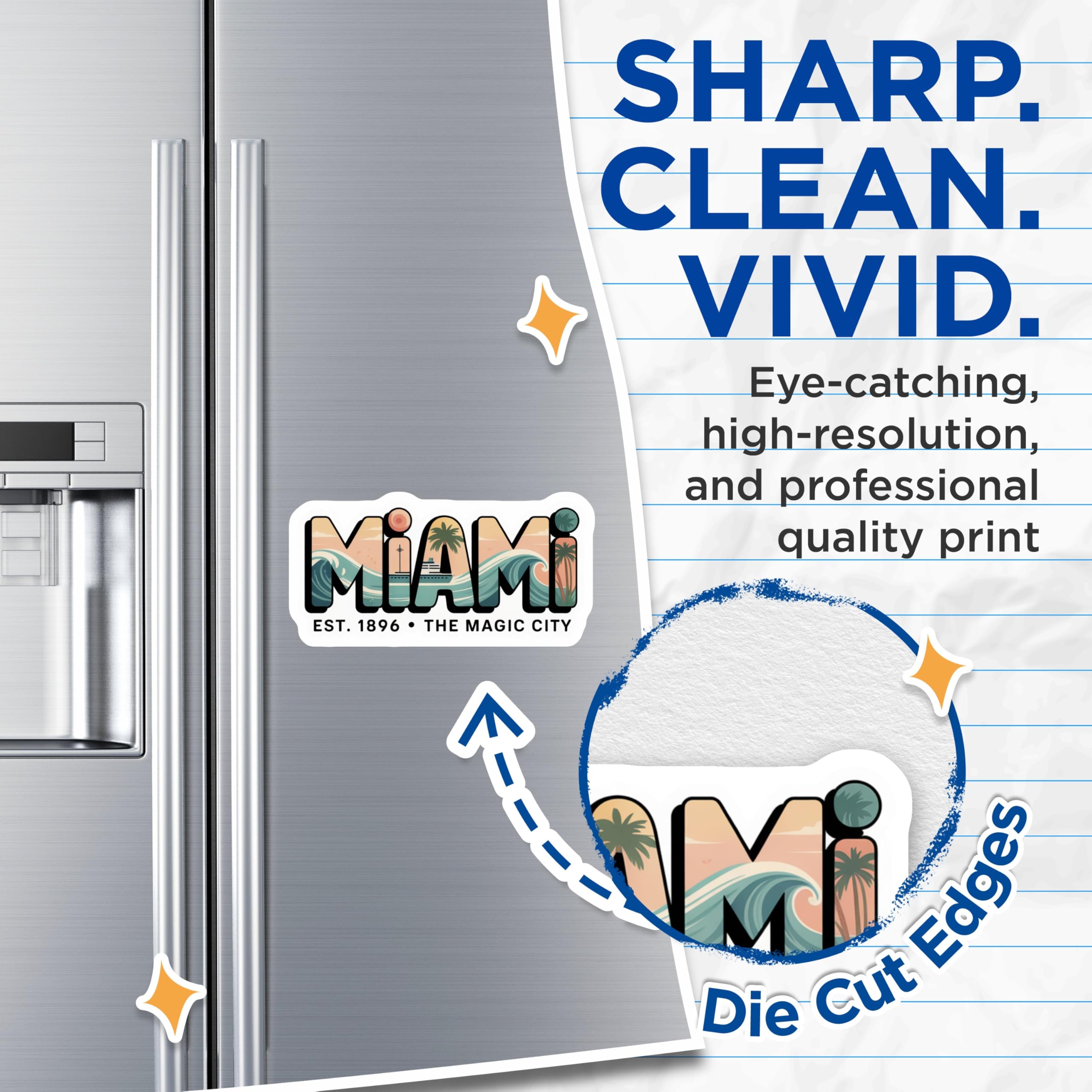 (2 Pack) Miami Magnets - Florida Souvenir - Magic City Fridge Decor - 5" On Longest Side - Premium Magnet - for Cars, Refrigerators, Toolboxes, Lockers - Made in USA - MAG18841