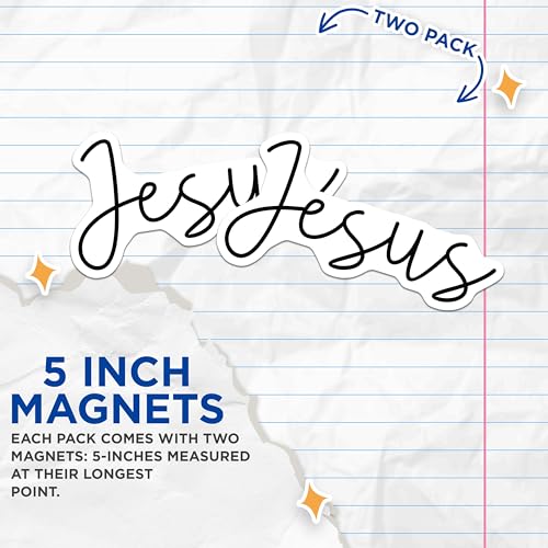 (2 Pack) Jesus Script Magnets - Inspirational Decor - Christian Faith Symbols - Refrigerator Magnets - Religious Car Magnets - 5" On Longest Side - for Cars, Fridges, Toolboxes - Made in USA - MAG6952