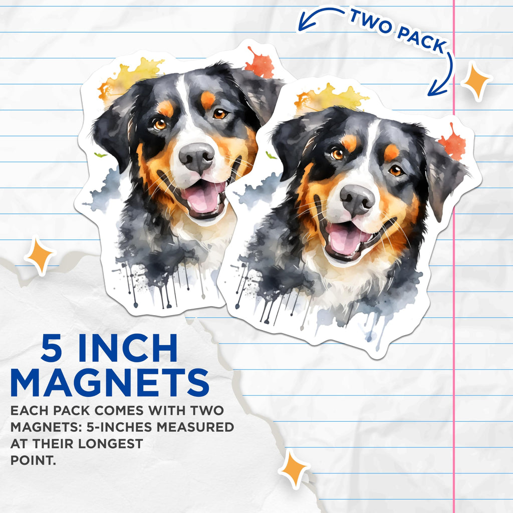 (2 Pack) Bernese Mountain Dog Magnets - Watercolor Dog Art - Pet Lover Home Decor - 5 Inches On Longest Side - Thick Durable Magnet - Made in USA - MAG24613