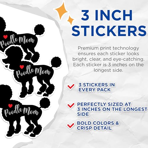 (3 Pack) Poodle Mom Decals - Dog Lover Decal - Pet Owner Stickers - 3 Inches On Longest Side - Easy Peel & Apply - Made in USA - 3MCS1383