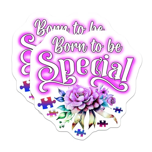 (2 Pack) Born to be Special Stickers - Motivational Sticker - Flower Puzzle Stickers for Scrapbooking - 5" On Longest Side - Sticks to Smooth Flat Surfaces - Made in USA - BMCS6518