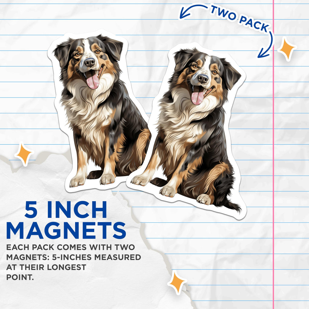 (2 Pack) Australian Shepherd Magnets - Dog Lover Accessories - Pet Memorial Refrigerator Decor - 5 Inches On Longest Side - Thick Durable Magnet - Made in USA - MAG29014