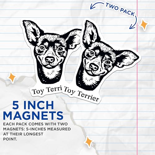 (2 Pack) Toy Terrier Dog Magnets - Cute Pet Fridge Magnets - Animal Lover Kitchen - 5" On Longest Side - for Cars, Fridges, Toolboxes - Made in USA - MAG4030