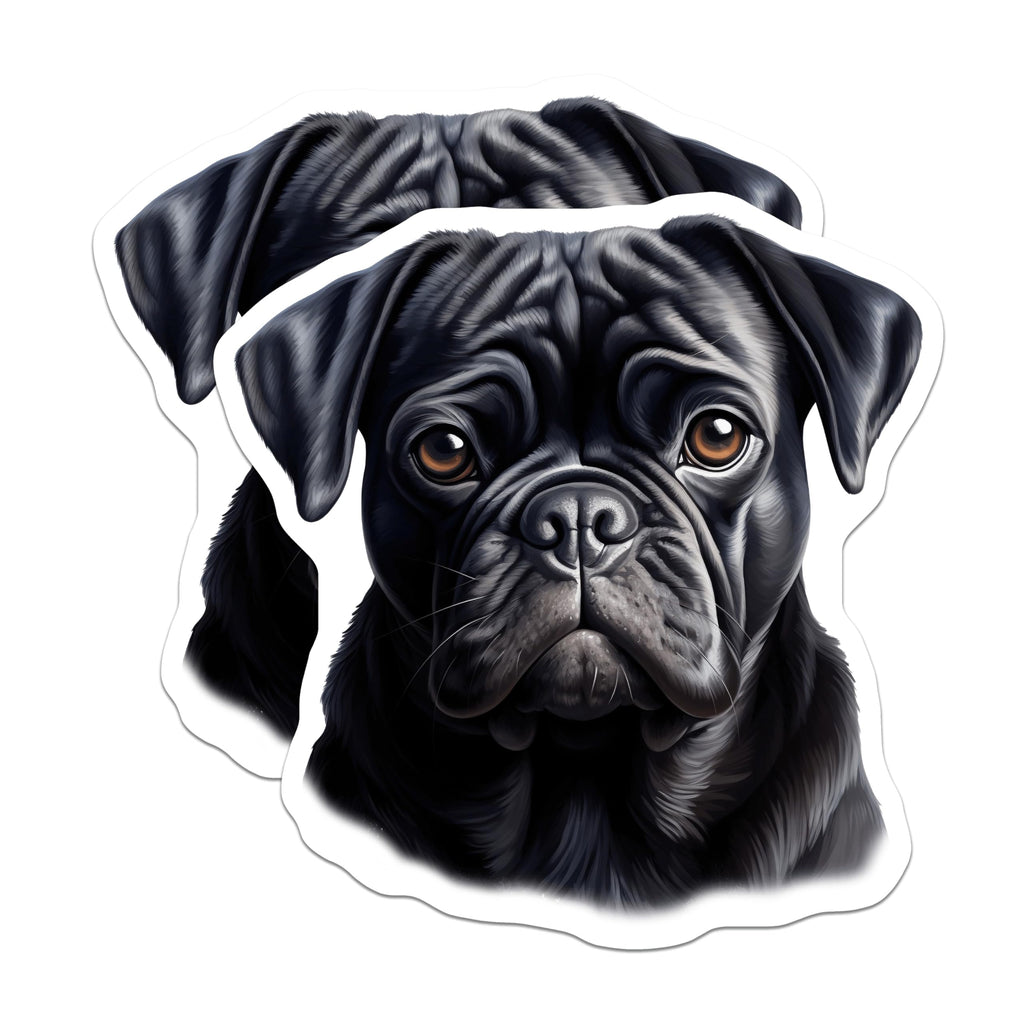 (2 Pack) Black Pug Magnets - Dog Lover Decor - Pet Animal Fridge Art - Locker Accessory - 5 Inches On Longest Side - Thick Durable Magnet - Made in USA - MAG23701
