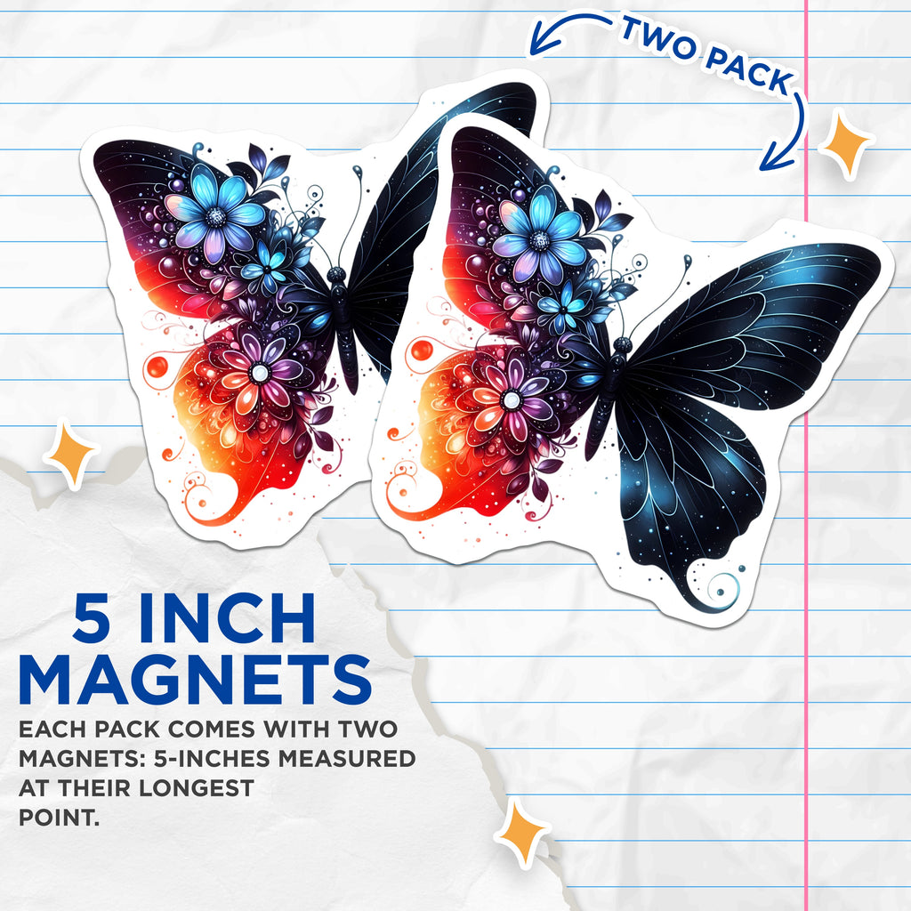 (2 Pack) Galaxy Butterfly Magnets - Floral Cosmic Nature Aesthetic - Ethereal Fridge Locker Decor - 5 Inches On Longest Side - Thick Durable Magnet - Made in USA - MAG37602