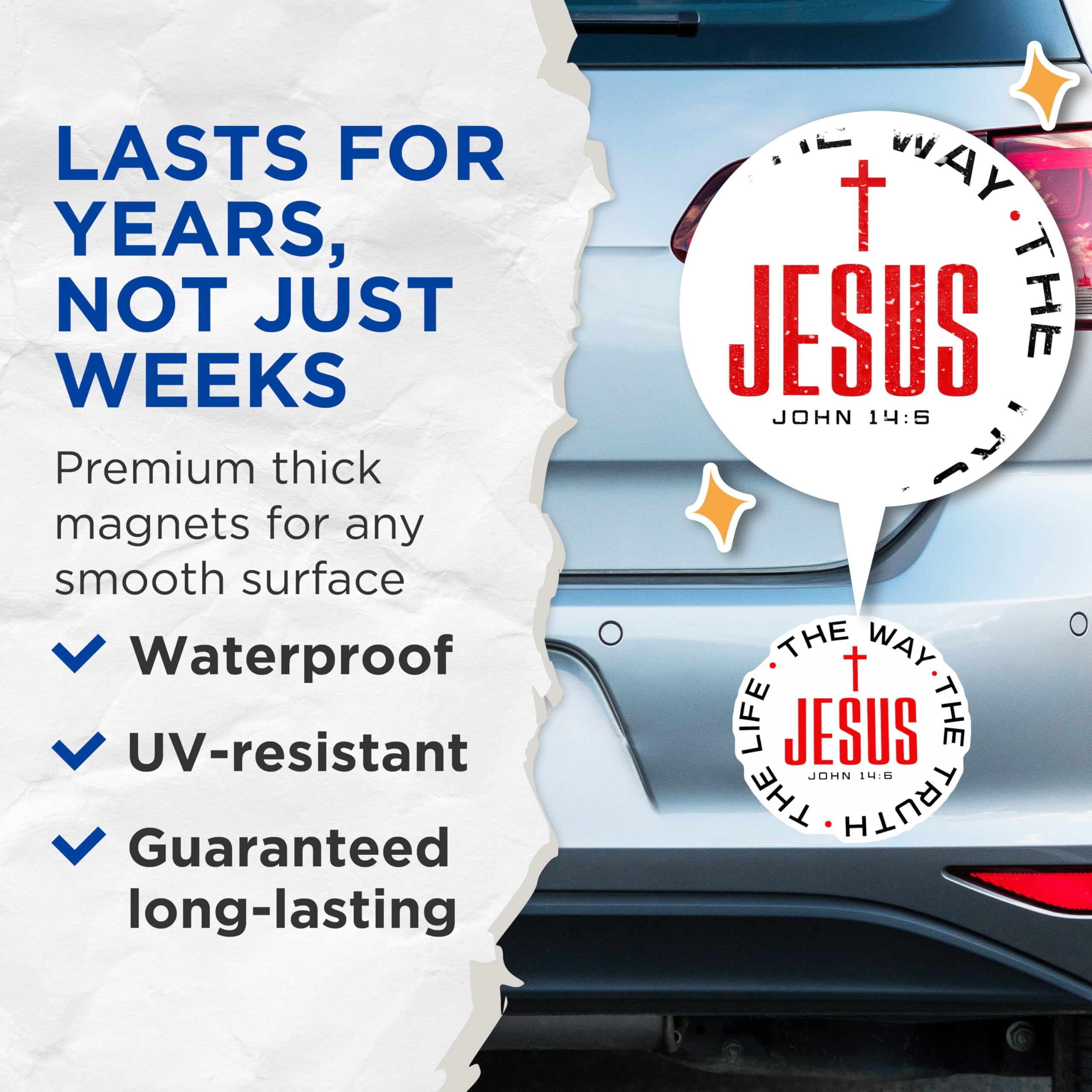 (2 Pack) Christian Magnets - Jesus The Way The Truth The Life - Bible Verse John 14 6 - Faith Inspired Decor - 5 Inches On Longest Side - Thick Durable Magnet - Made in USA - MAG29846