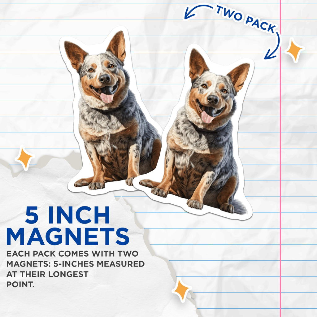 (2 Pack) Australian Cattle Dog Magnets - Blue Heeler Dog Lover - Pet Owner Kitchen Decor - 5 Inches On Longest Side - Thick Durable Magnet - Made in USA - MAG30139
