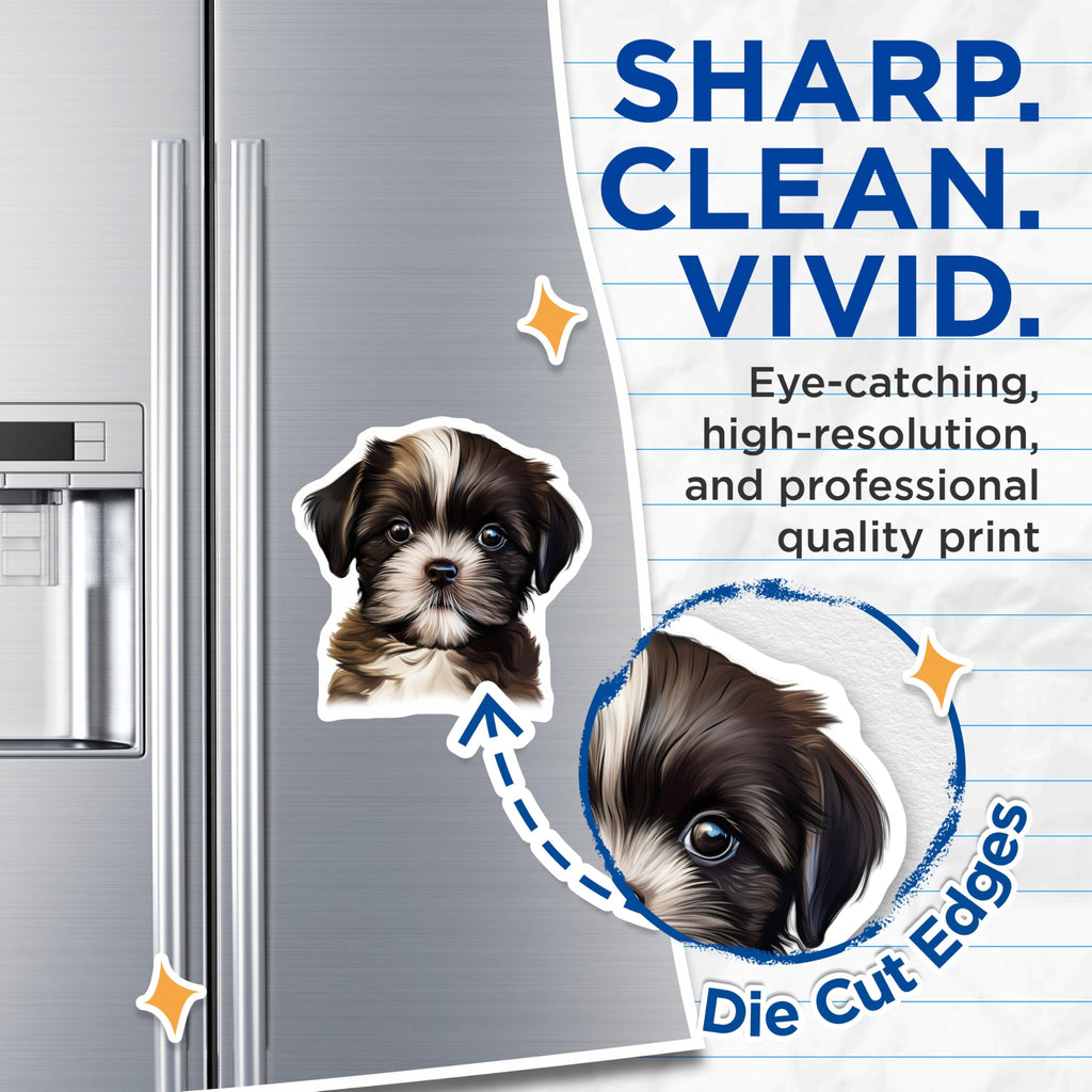 (2 Pack) Cute Fluffy Puppy Magnets - Shih Tzu Dog Lover Decor - Pet Parent Refrigerator Art - 5 Inches On Longest Side - Thick Durable Magnet - Made in USA - MAG27125