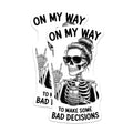 (2 Pack) Sassy Skeleton Magnets - Bad Decisions Quote - Funny Refrigerator Decor - Messy Bun Skull Art - 5 Inches On Longest Side - Thick Durable Magnet - Made in USA - MAG36848