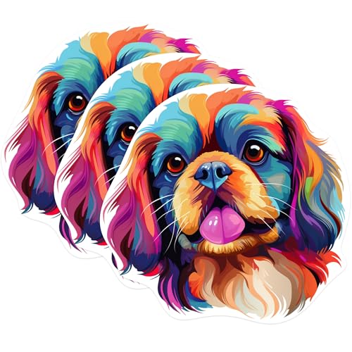 (3 Pack) Cavalier King Charles Spaniel Decals - Colorful Dog Stickers - Laptop Decal - 3 Inches On Longest Side - Easy Peel & Apply - Made in USA - 3MCS0786