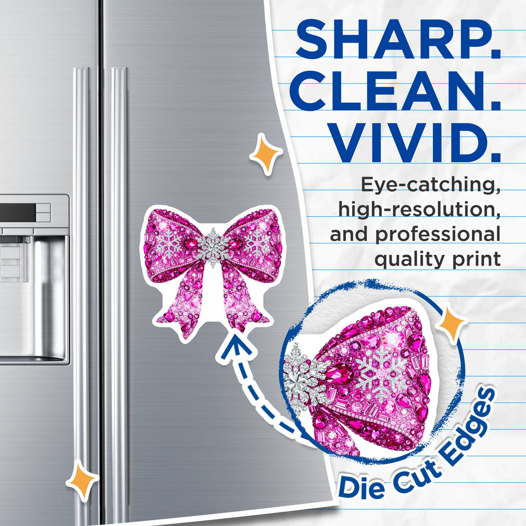 (2 Pack) Pink Bling Bow Magnets - Festive Snowflake Decor - Girly Refrigerator Magnets - 5 Inches On Longest Side - Thick Durable Magnet - Made in USA - MAG37764