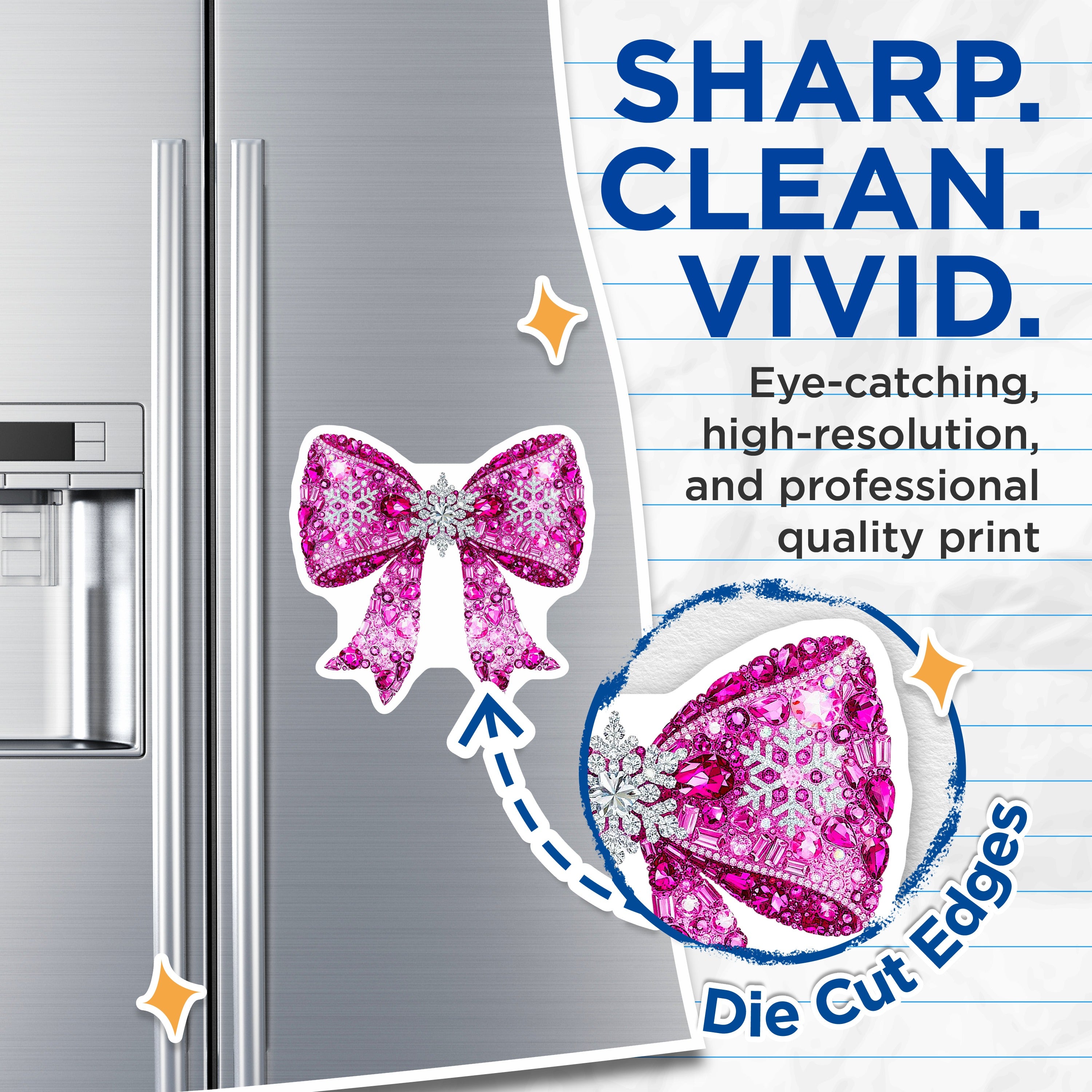 (2 Pack) Pink Bling Bow Magnets - Festive Snowflake Decor - Girly Refrigerator Magnets - 5 Inches On Longest Side - Thick Durable Magnet - Made in USA - MAG37764