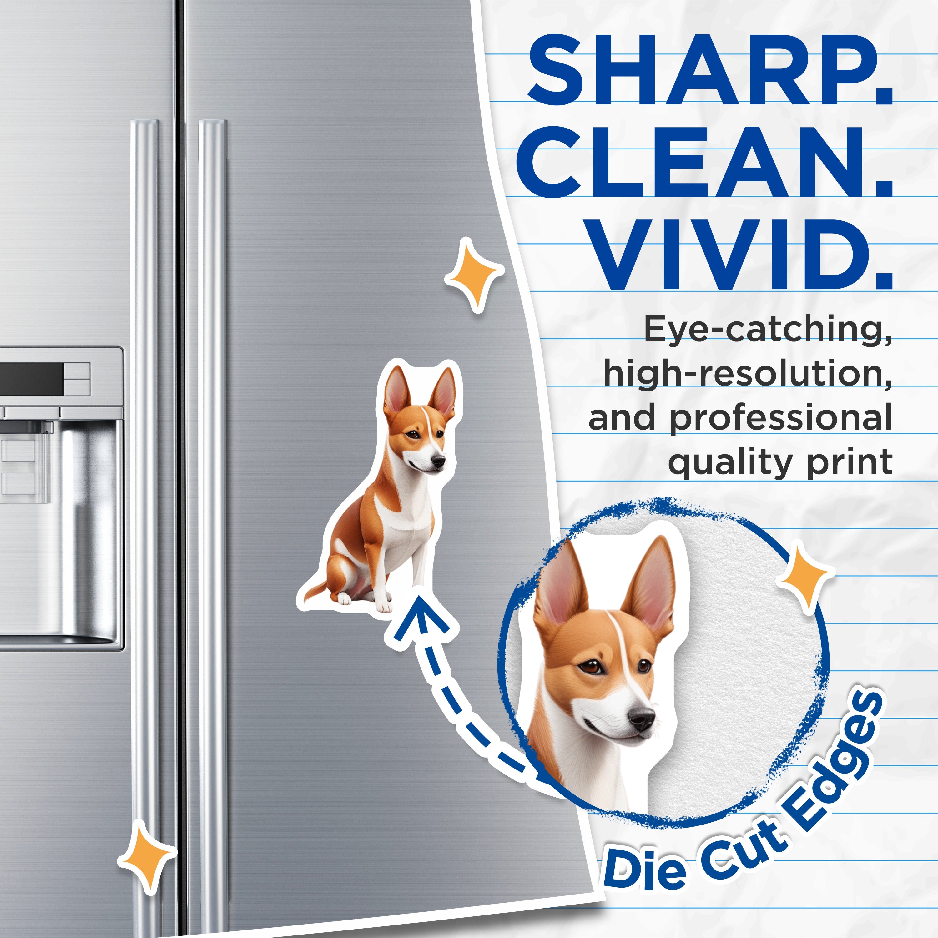 (2 Pack) Basenji Dog Magnets - Cute Pet Lover Decor - Dog Mom Dad Fridge Accessory - Animal Art Collectible - 5 Inches On Longest Side - Thick Durable Magnet - Made in USA - MAG36458