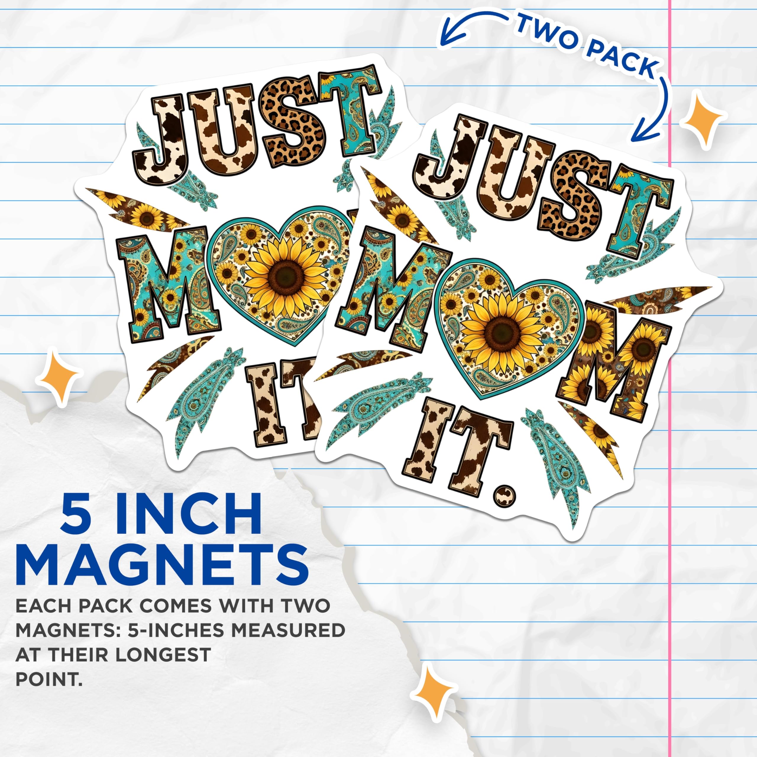 (2 Pack) Just Mom It Magnets - Western Mom Decor - Sunflower Mom Decal - 5" On Longest Side - Premium Magnet - for Cars, Refrigerators, Toolboxes, Lockers - Made in USA - MAG17929