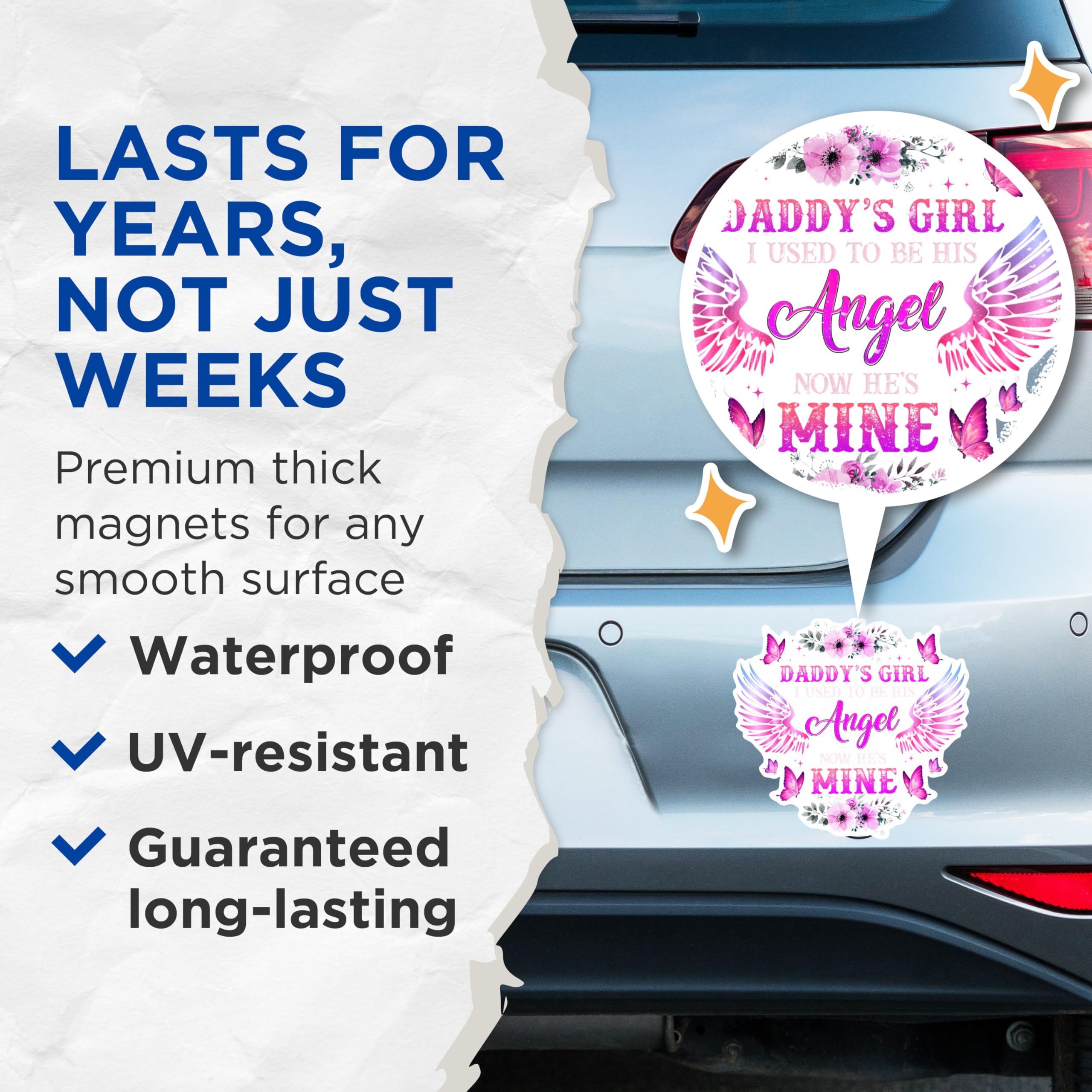 (2 Pack) Daddy's Girl Magnets - I Used to Be His Angel Magnets - Now He's Mine Magnets- 5" On Longest Side - for Fridges, Toolboxes, Cars - Made in USA - MAG3027