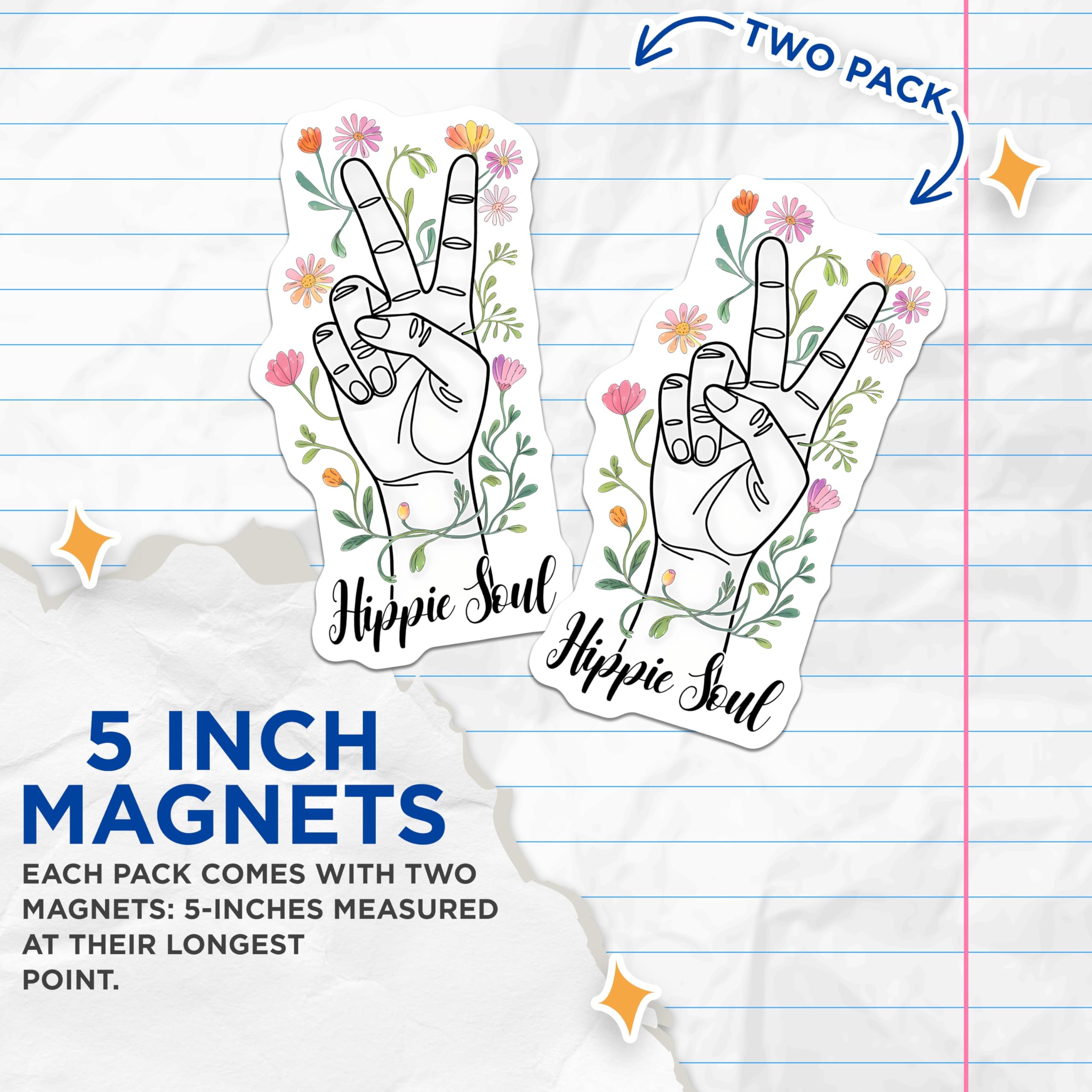 (2 Pack) Hippie Soul Magnets - Peace Sign Magnet Set - Boho Chic Decor Magnet - 5" On Longest Side - Premium Magnet - for Cars, Refrigerators, Toolboxes, Lockers - Made in USA - MAG15428