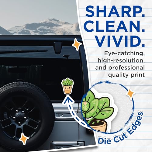 (2 Pack) Cute Plant Stickers - Kawaii Potted Plant Stickers - Cute Plant Decal for Water Bottle Laptop - 5" On Longest Side - Sticks to Smooth Flat Surfaces - Made in USA - BMCS4271